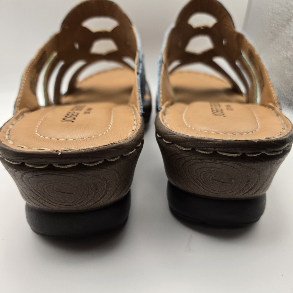 Josef Seibel Women's Blue and Green Slip On Leather Mule Sandals - Picture 6 of 9